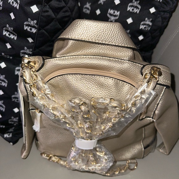 Vegan Gold Metallic Motorcycle Jacket Backpack - Picture 4 of 9